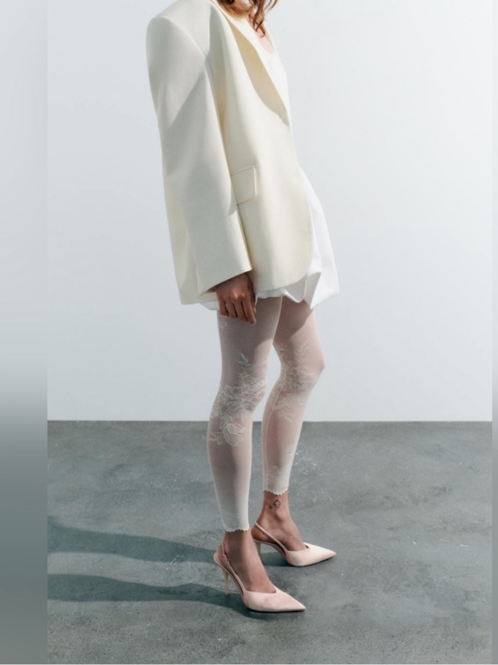 Zara Cream Floral lace leggings